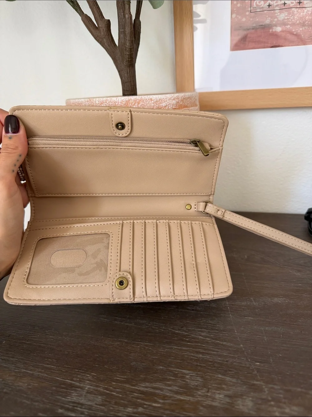 Woven Leather Continental Wallet - Beige